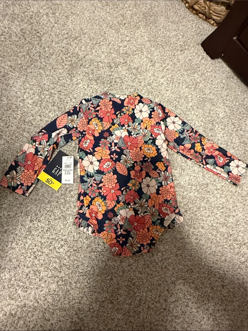 GAP Kids Floral One-Piece Rash Guard - Navy, Coral, Yellow & Cream